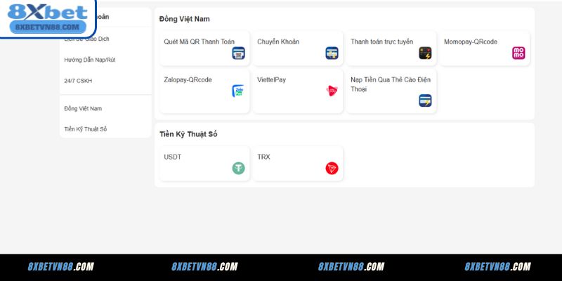 Các phương thức nạp tiền phổ biến nhất tại nhà cái 8XBET