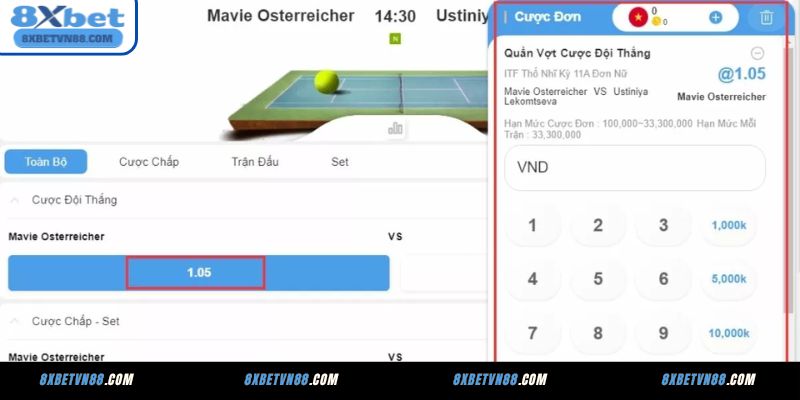 Hướng dẫn cách tham gia chơi Quần Vợt 8XBET cho Newbie